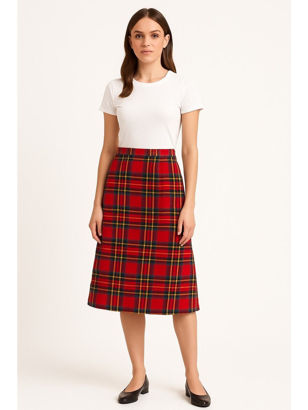 1970s Handmade Red Tartan A-Line Midi Skirt with Back Zipper 30” waist